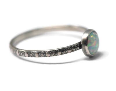 6mm Opal Skinny Beaded Band Ring - Antique Silver Finish by Salish Sea Inspirations - image2